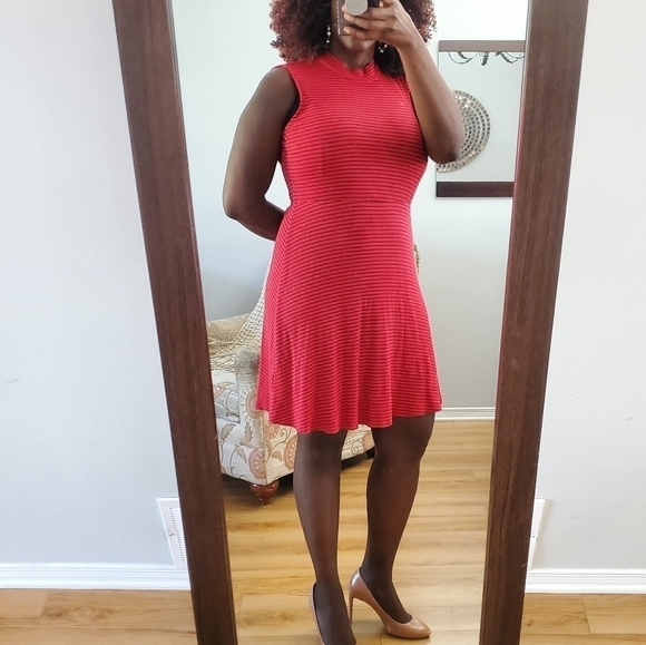 OLD Navy Women's Dress Mock Neck Red Stripes Ribbed Size Large - Picture 3 of 11